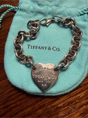 Tiffany & Co. Silver Heart Tag Toggle Bracelet on Tiffany Blue Pouch